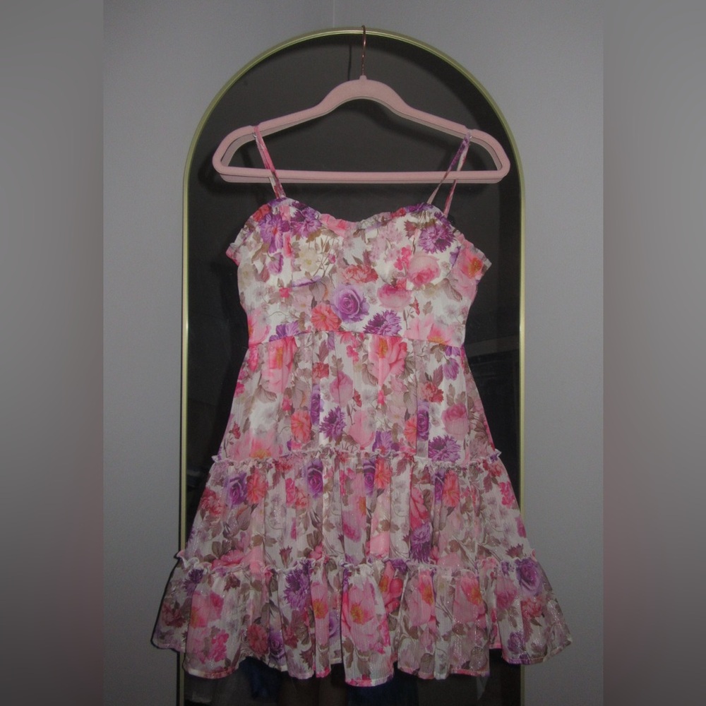 Francesca's Collections Floral Mini Dress - Pink and Purple